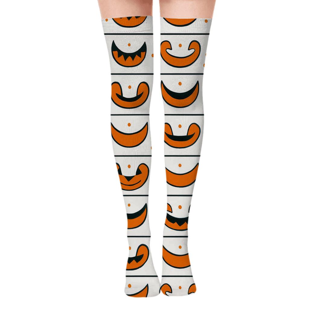 Jack O Lantern Smile Stripe Repeat On White Background premium cozy over-the-knee socks