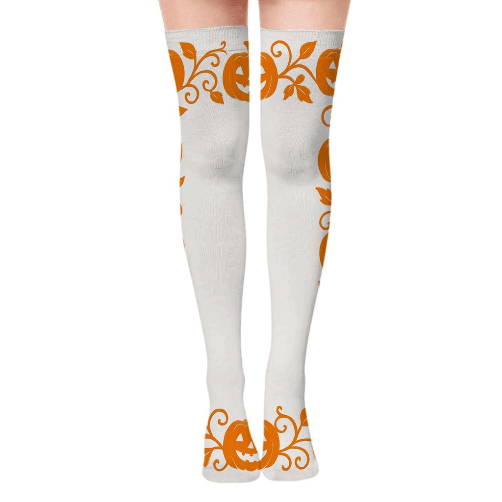 Carved Pumpkin Border Frame Repeat On White Background comfortable cotton over-the-knee socks