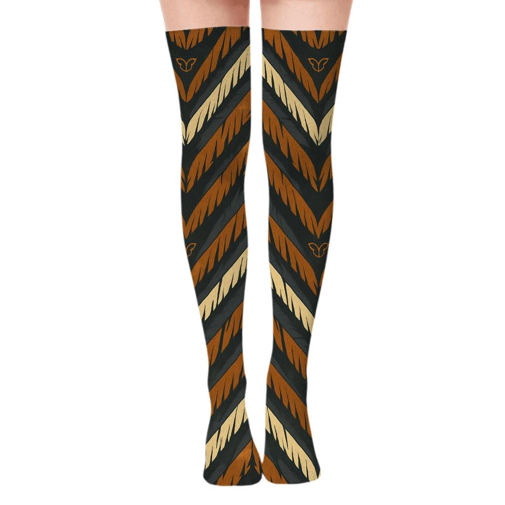 Eagle Feather Chevron Ridge On Charcoal Background comfortable cotton over-the-knee socks