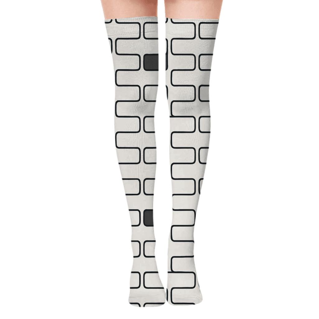 Eclipse Block Offset trendy patterned over-the-knee socks