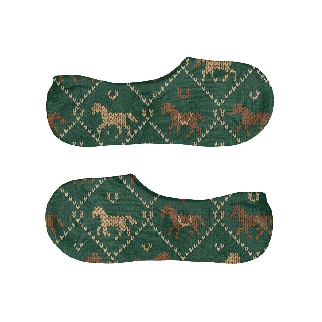 Knitted-Illusion Horse Hoofprint Lattice soft cotton no-show socks