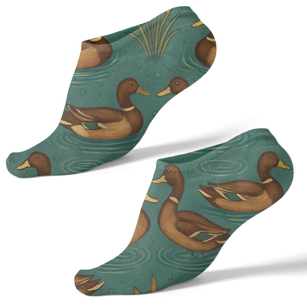 Pond Reeds Lattice With Duck Motif personalized ankle socks