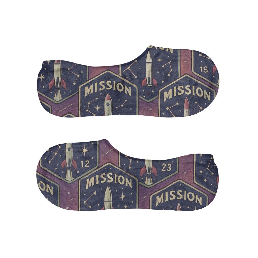 Retro Mission Patch Tessellation On Cosmic Purple Gradient trendy no-show sock styles