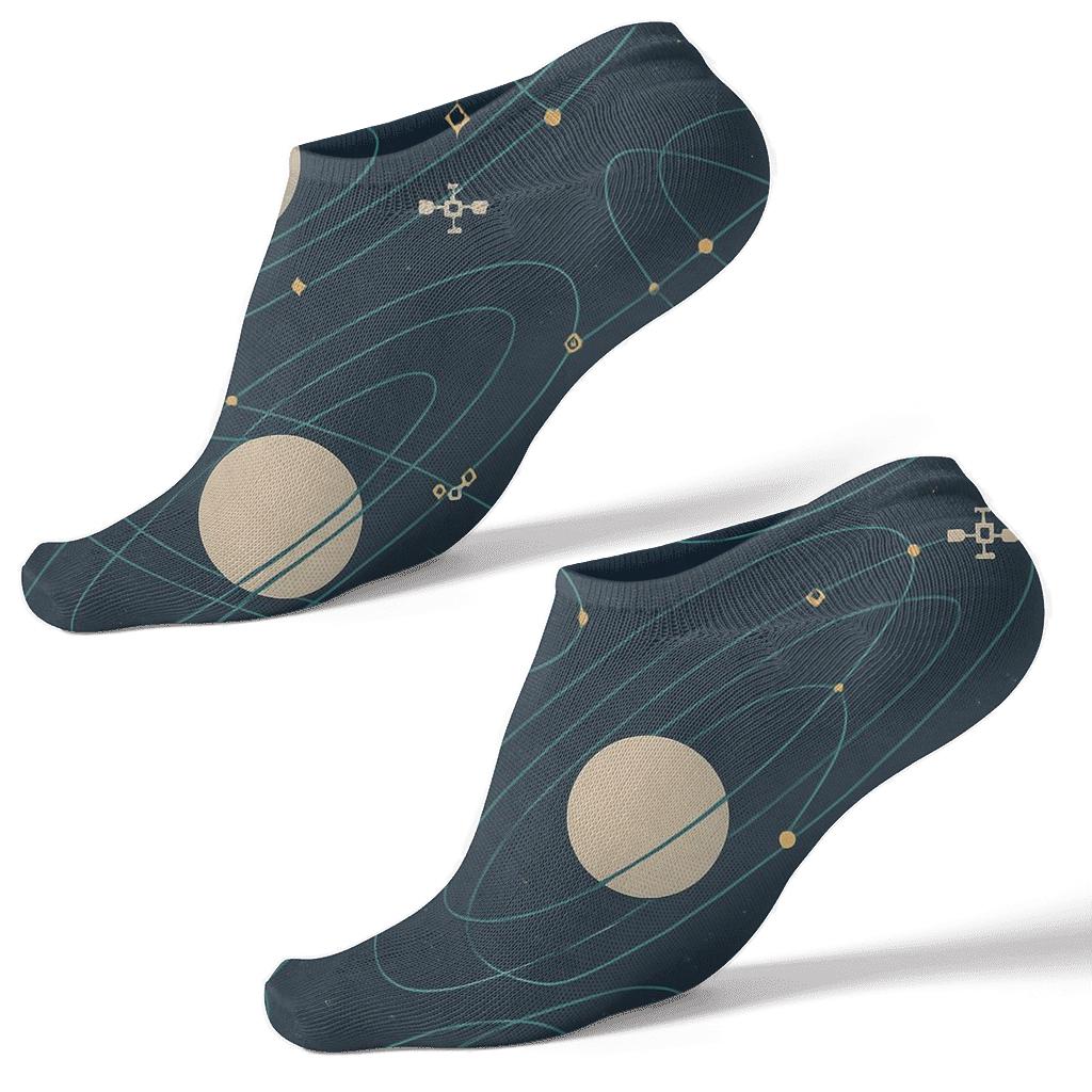 Ion Teal Orbital Bands Pattern On Deep Navy Background custom ankle socks