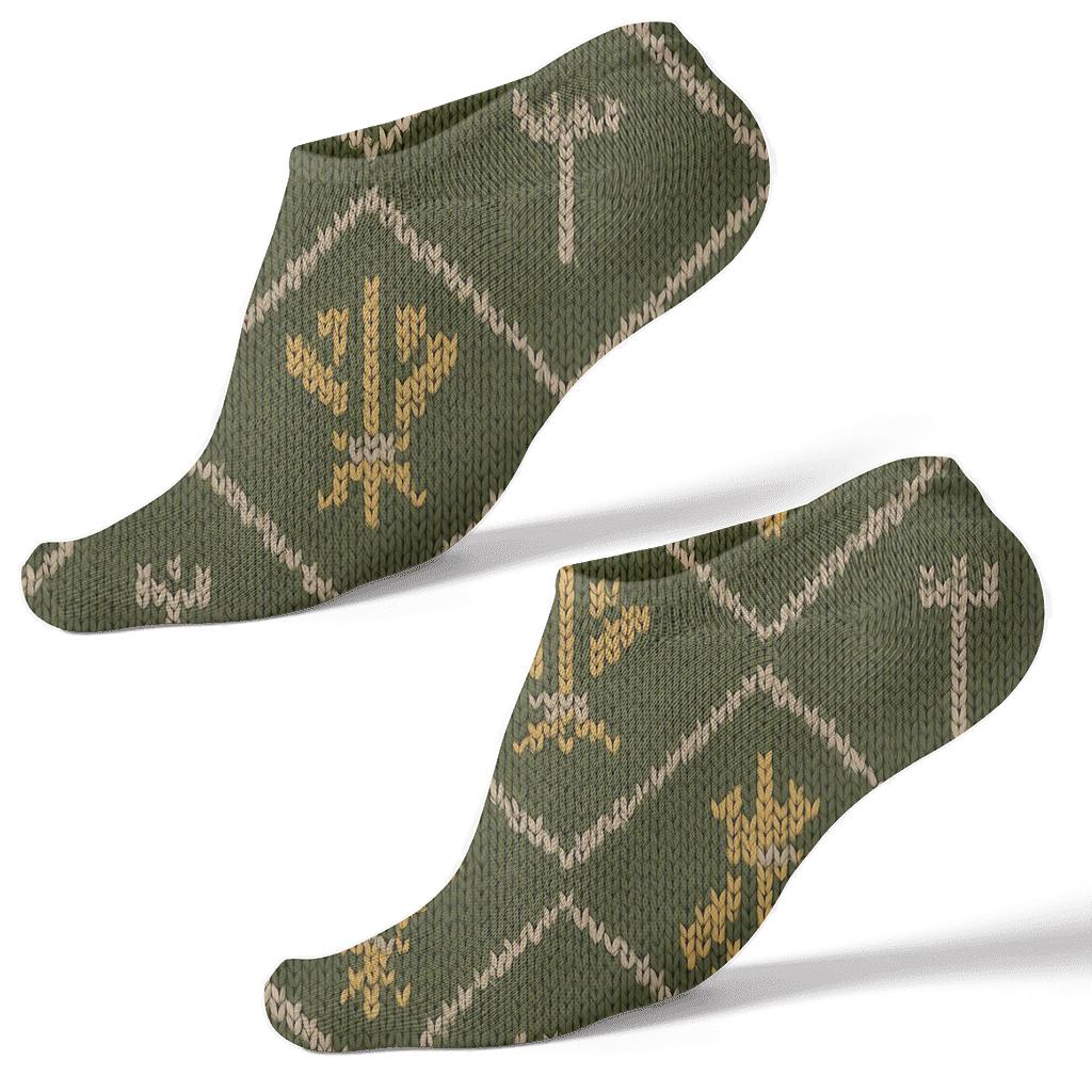 Wheat Chevron On Moss Green Background, Farmer Edition custom ankle socks