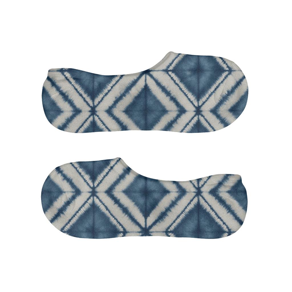 Indigo Shibori Diamond Weave On Ivory Background custom no-show socks