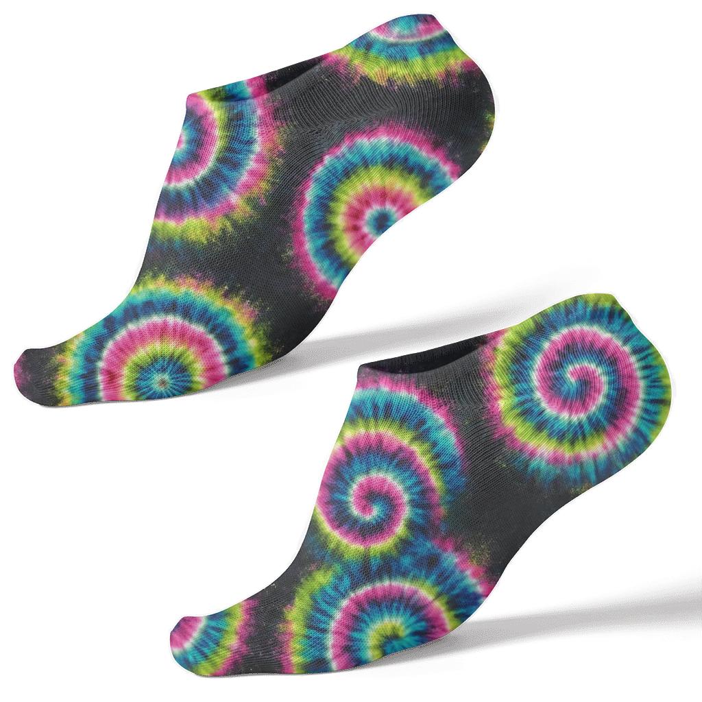 Neon Spiral Tile Lattice On Black Background unique graphic ankle socks