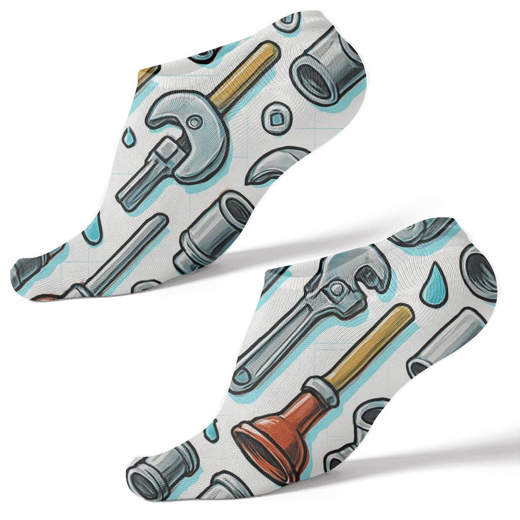 Tool Collage Grid With Plumber Rhythm trendy patterned ankle socks