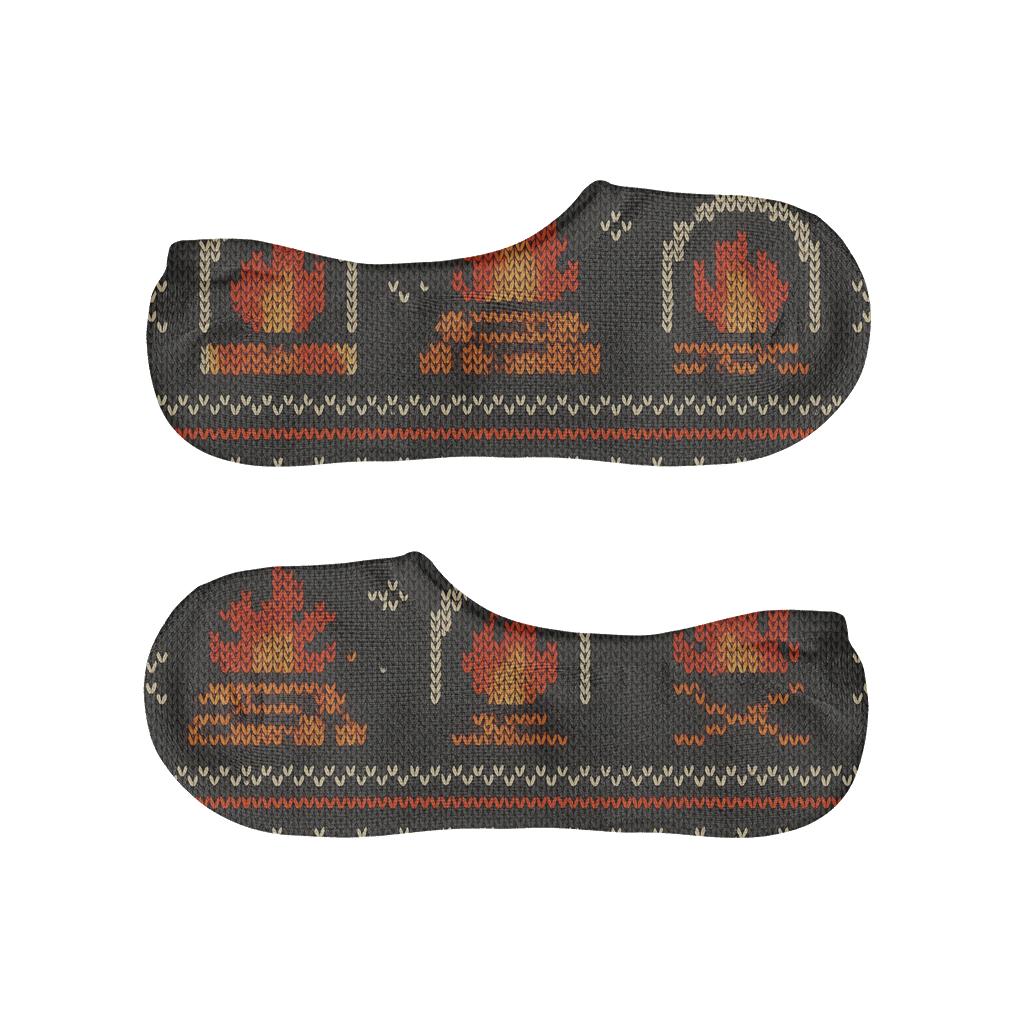 Knitted Illusion Fireplace Motif Fair Isle designer printed no-show socks