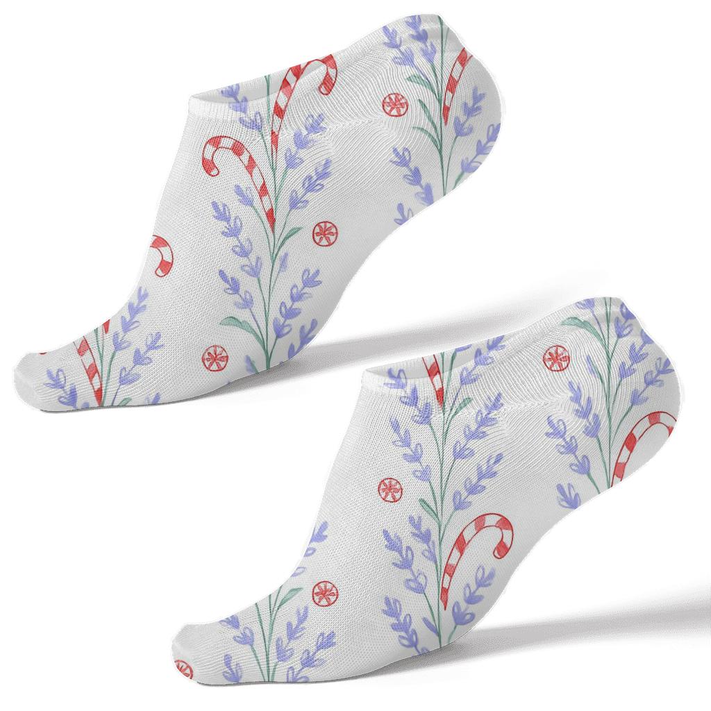 Lavender Candy Cane Vine Stripes On Snow White Background personalized ankle socks