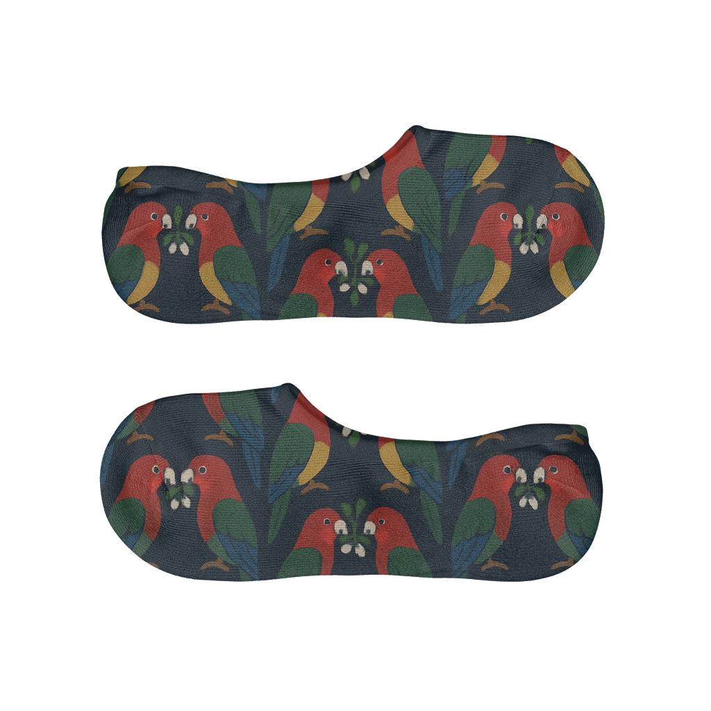 Parrot Mistletoe Mirror Pair Stripes On Midnight Navy Background breathable seamless no-show sockscustom no-show socks
