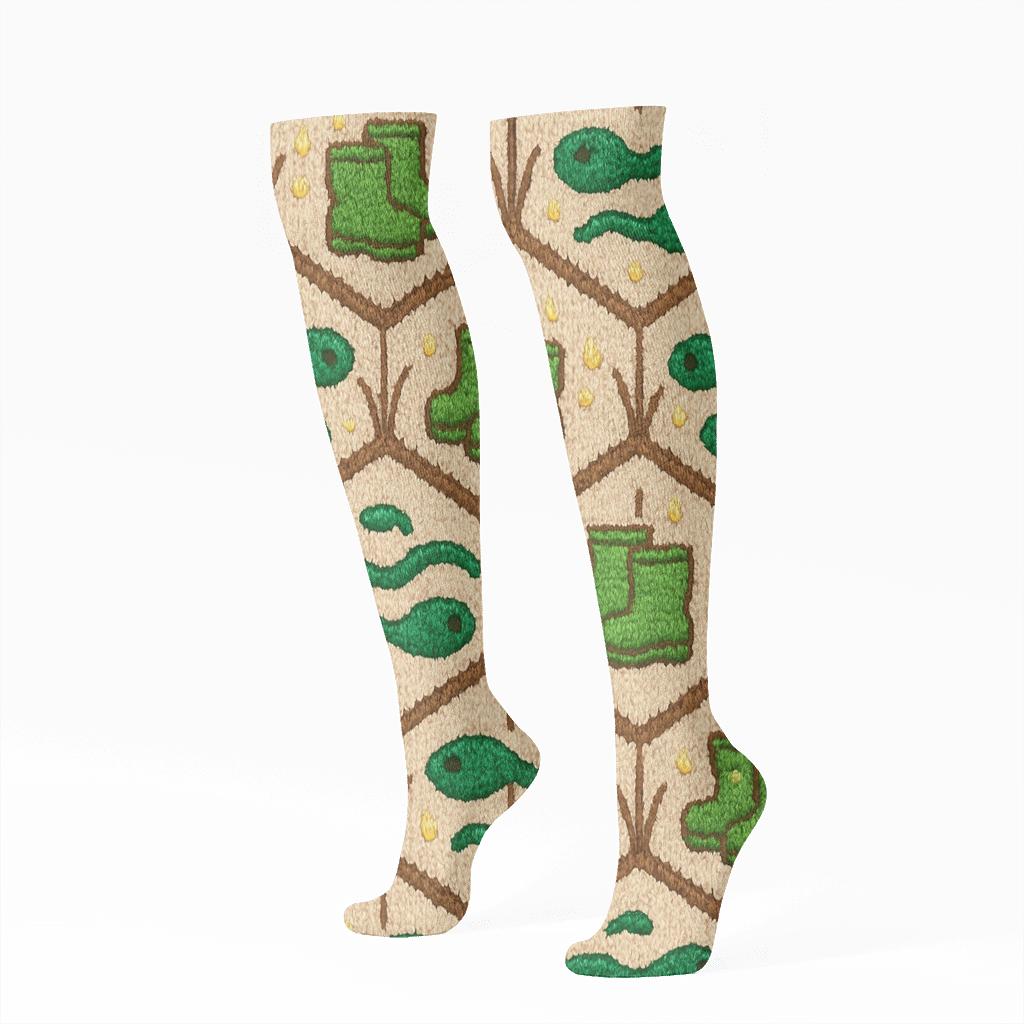 Knitted-Illusion Frog Boots Chevron stylish athletic knee-high socks