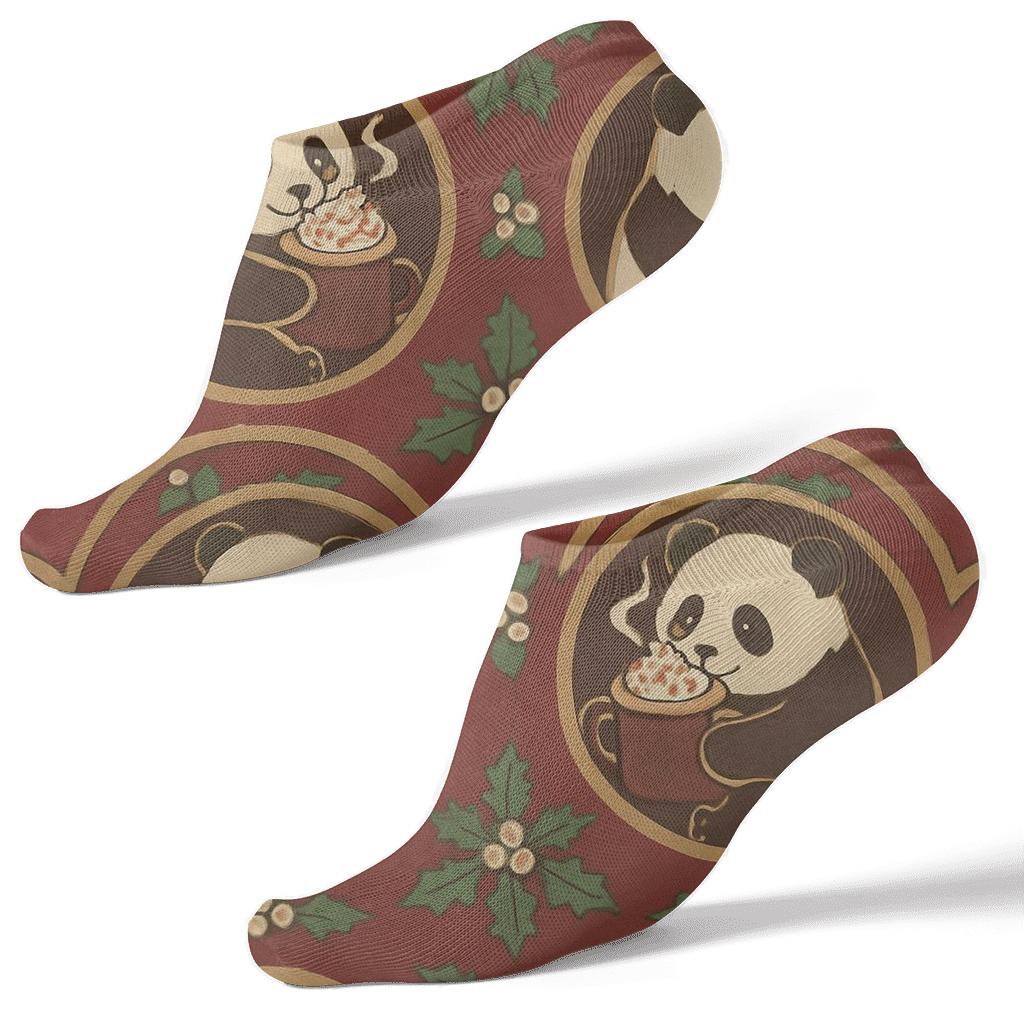 Panda Cocoa Mug Medallions On Cranberry Red Background trendy patterned ankle socks