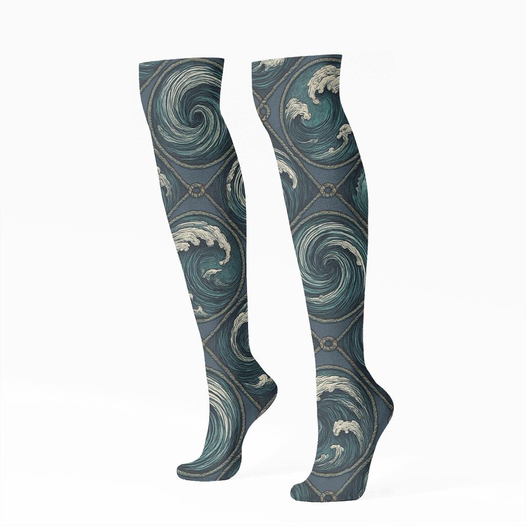 Storm Swell Whirlpool Medallion Tiles custom knee-high socks