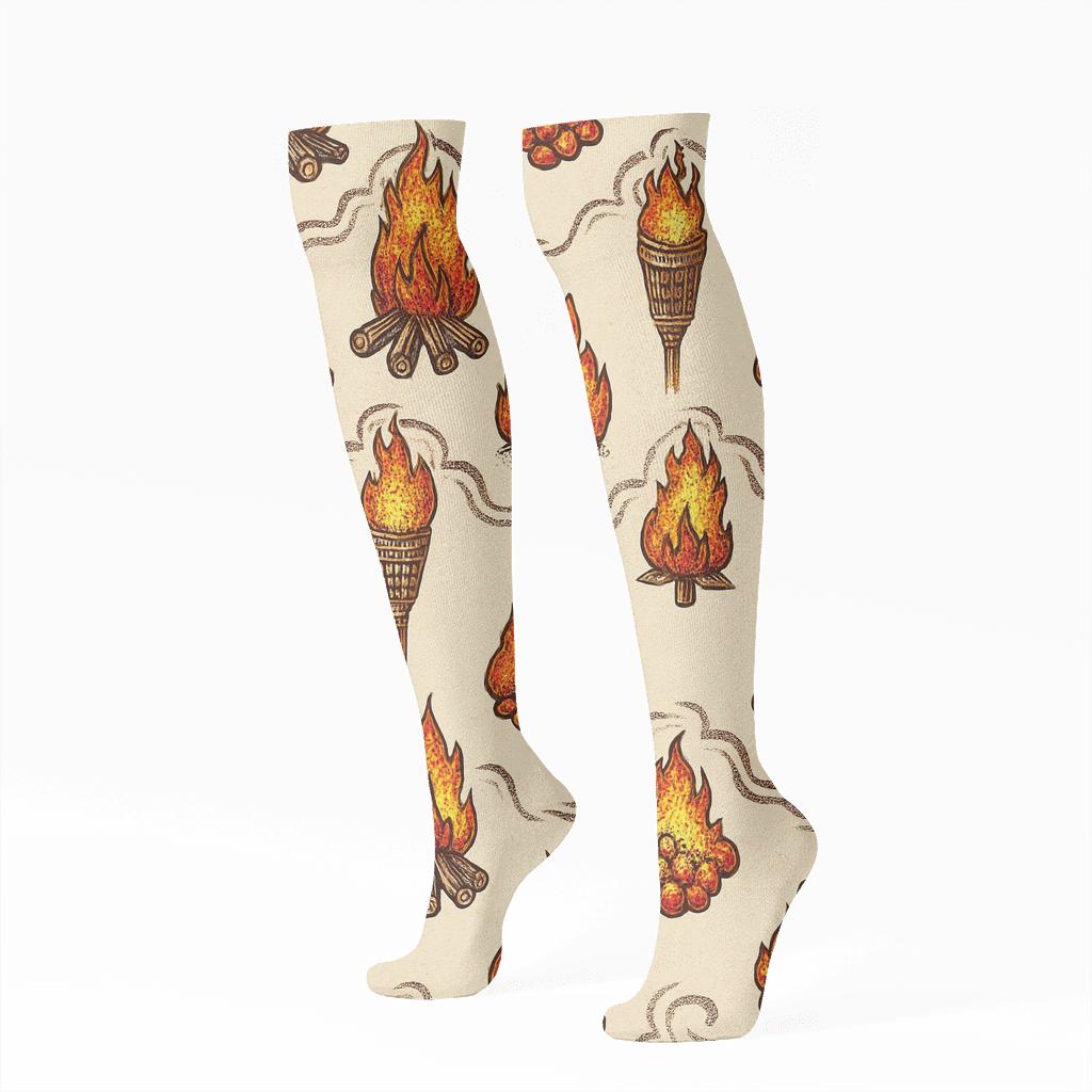 Vintage Matchbox Campfire Chevron On Ivory soft everyday knee-high socks