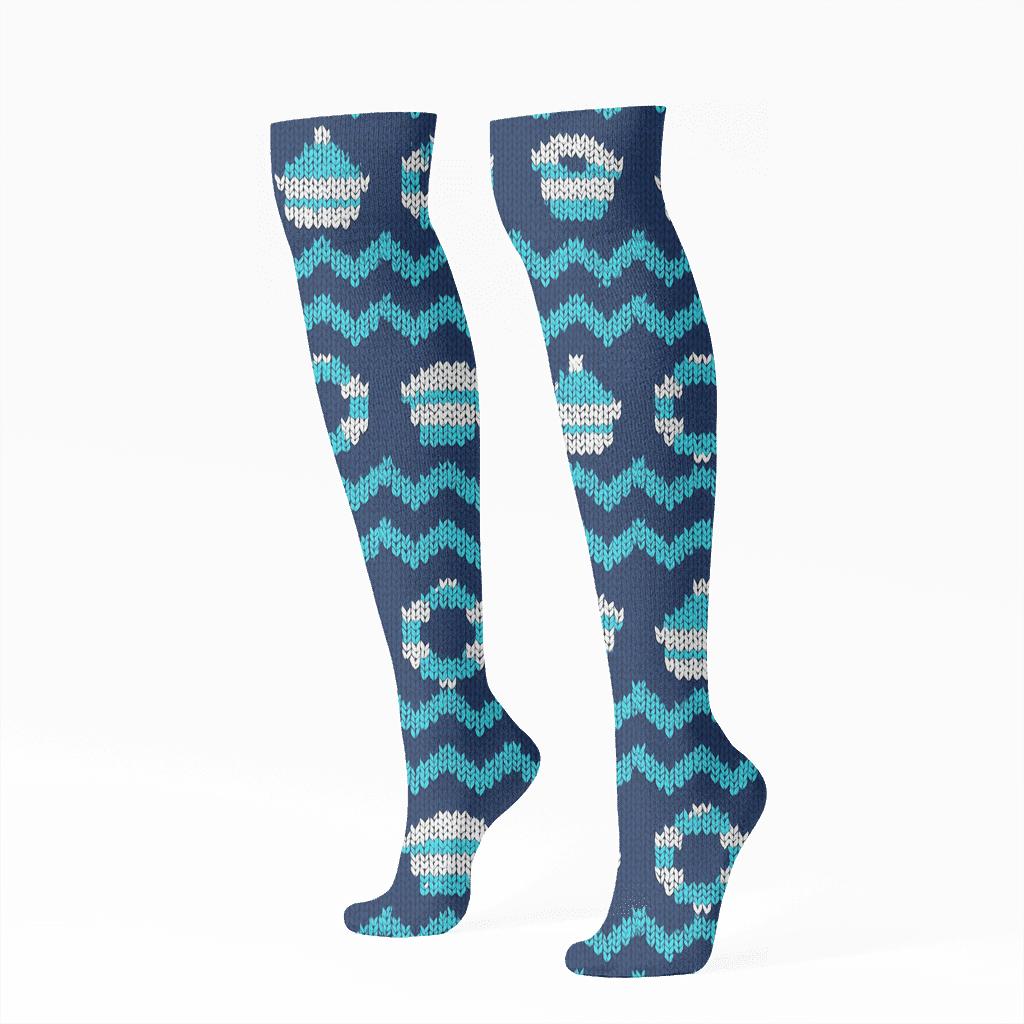 Sailor Knit Illusion Wave Chevron designer print knee-high socks