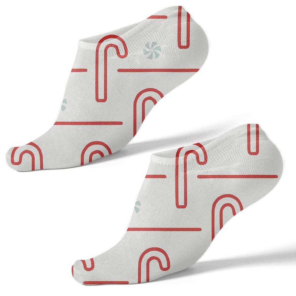 Minimal White Field Stripes, Candy Canes Interrupted Bands premium sports ankle socks