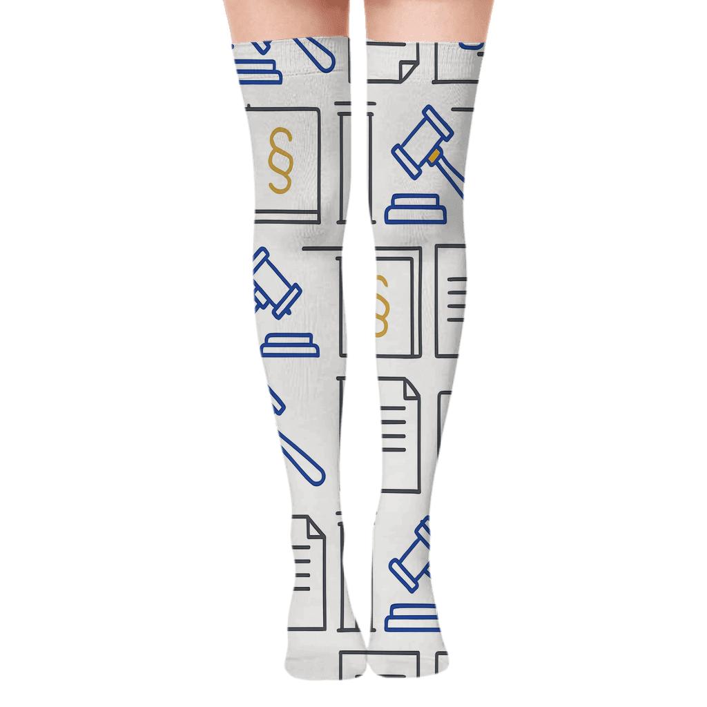 Minimalist Lawyer Gavel And Brief Grid soft everyday over-the-knee socks