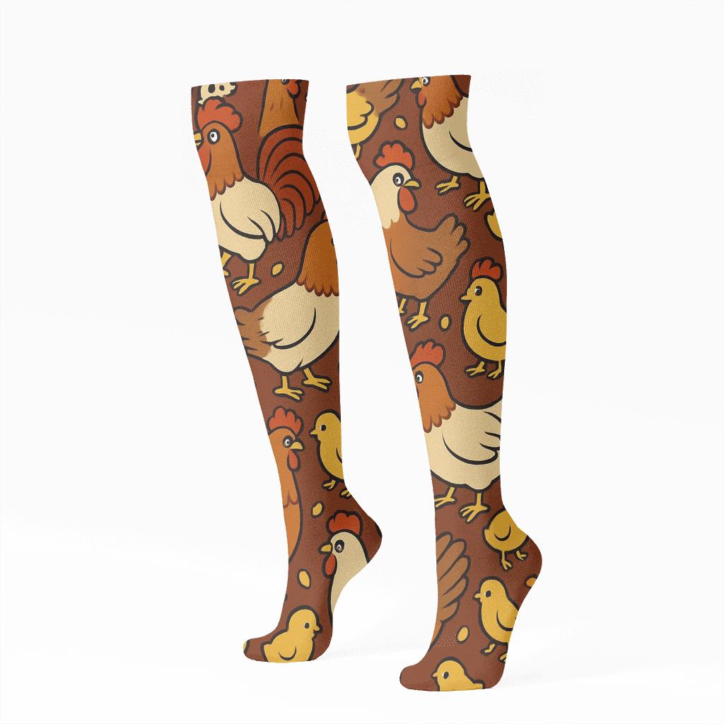 Chicken Feather Lattice On Barn Red trendy patterned knee-high socks