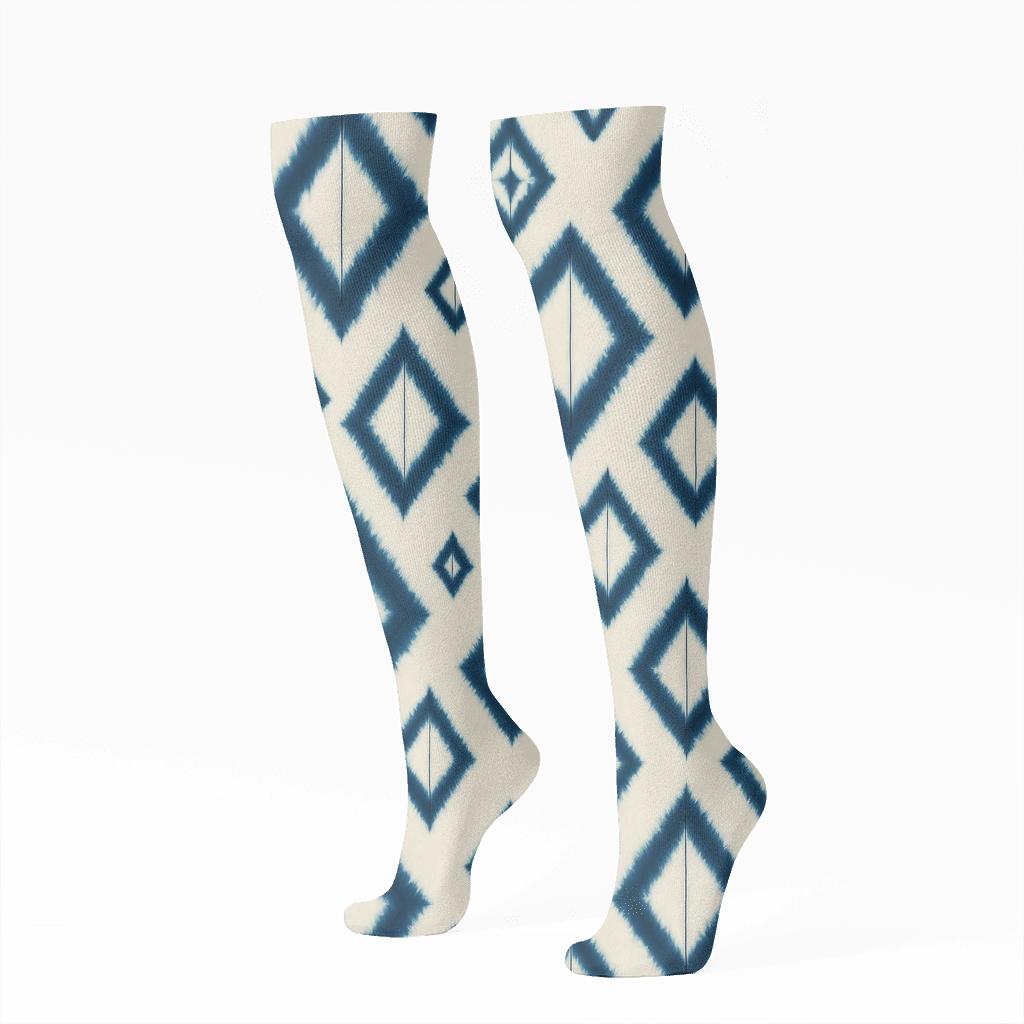 Indigo Shibori Diamond Drift On Ivory Background premium sports knee-high socks