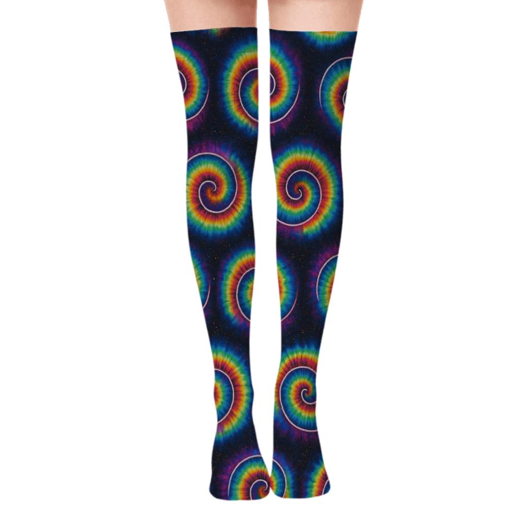 Neon Spiral Tile Lattice On Black Background comfortable cotton over-the-knee socks