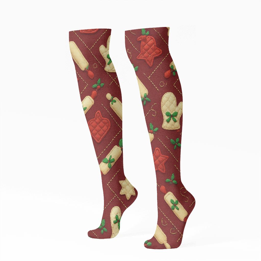 Mrs. Claus Baking Mittens Tessellation personalized knee-high socks
