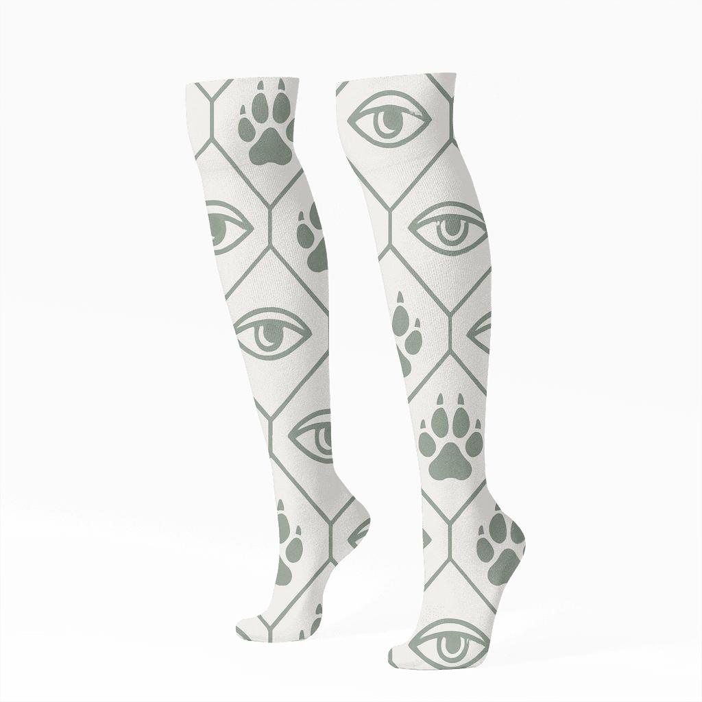 Minimalist Tile Set With Gray Wolf Track Geometry stylish athletic knee-high socks