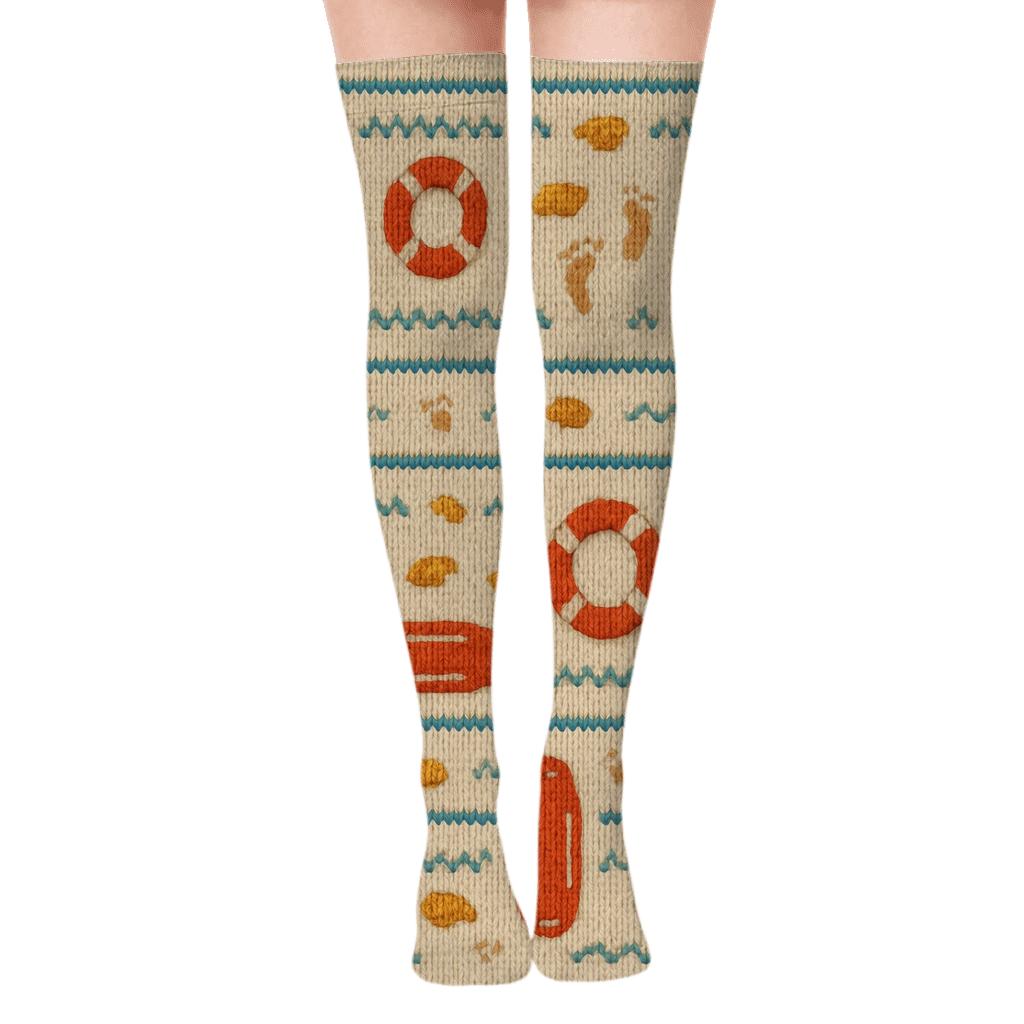 Towel Stripe Lifeguard Pattern Bands premium cozy over-the-knee socks