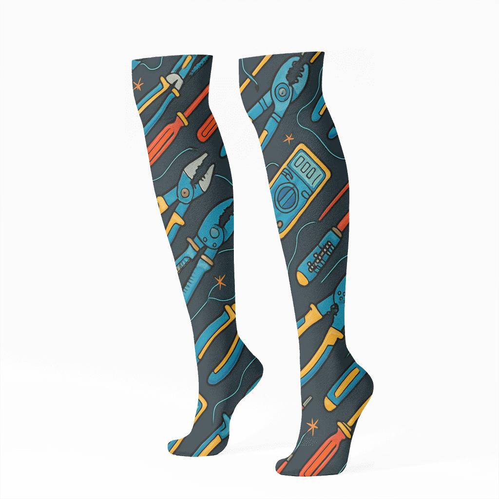 Tool Lattice Electrician Blueprint comfortable cotton knee-high socks