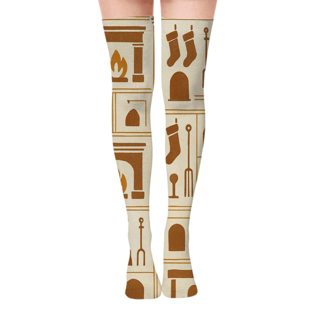 Vintage Mantel Poster Look Fireplace Lattice custom over-the-knee socks