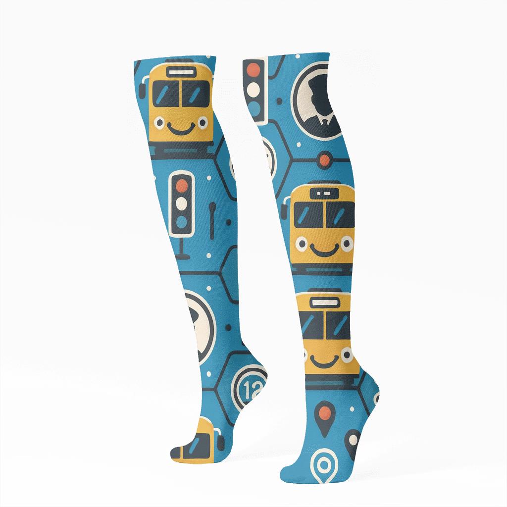 Bus Driver City Stop Sign Tessellation unique graphic knee-high socks