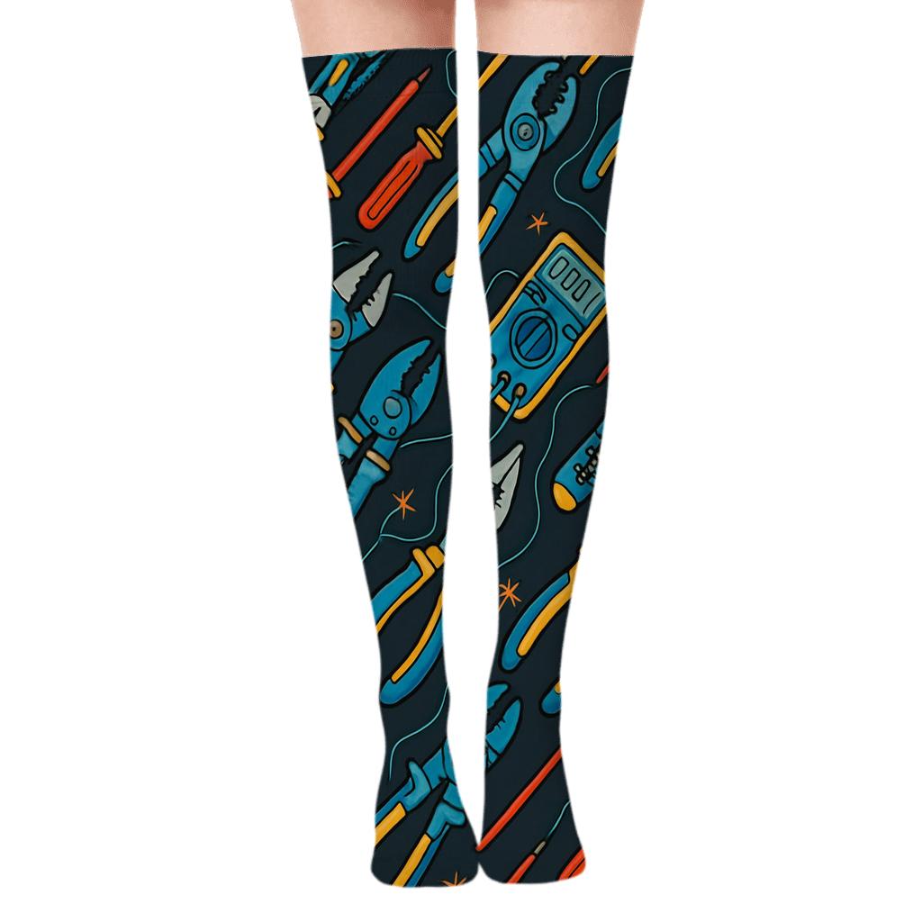 Tool Lattice Electrician Blueprint premium cozy over-the-knee socks