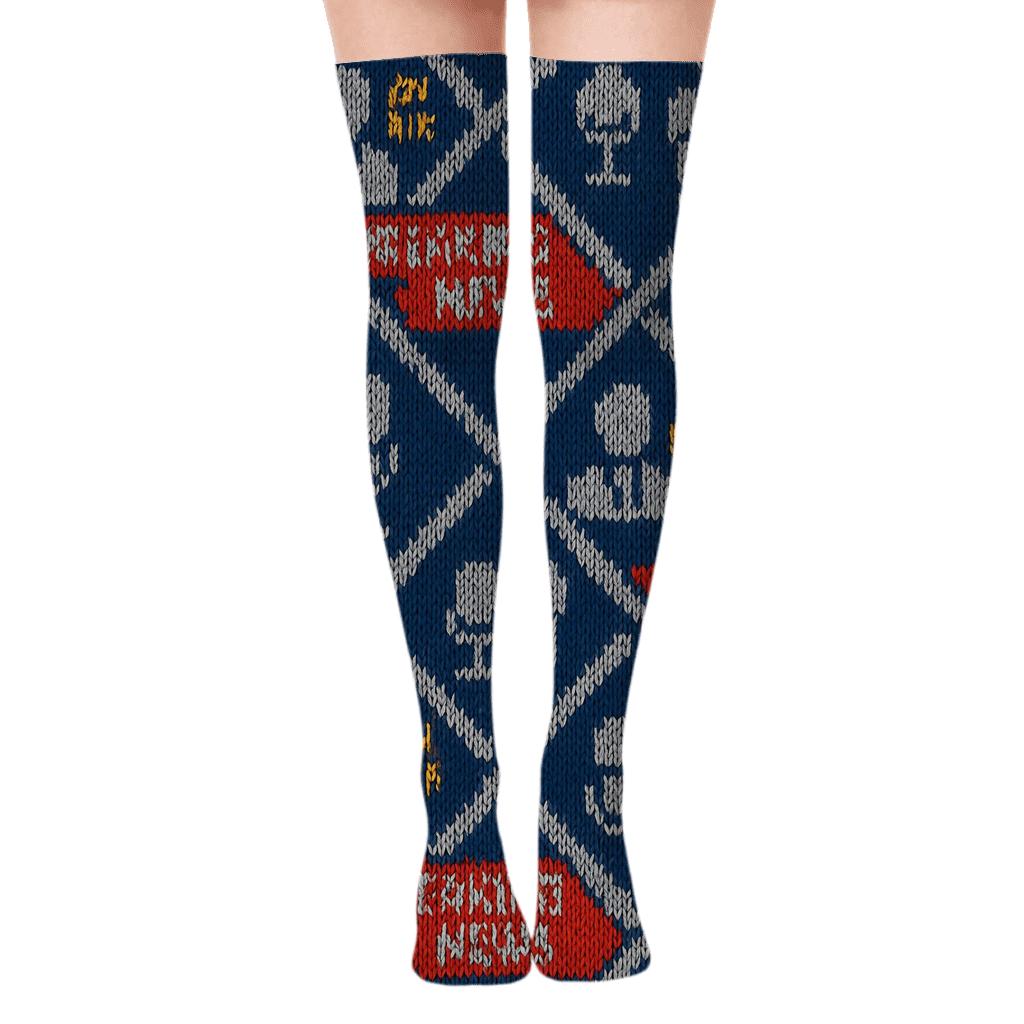 Ticker Lattice News Anchor Knit Illusion premium cozy over-the-knee socks