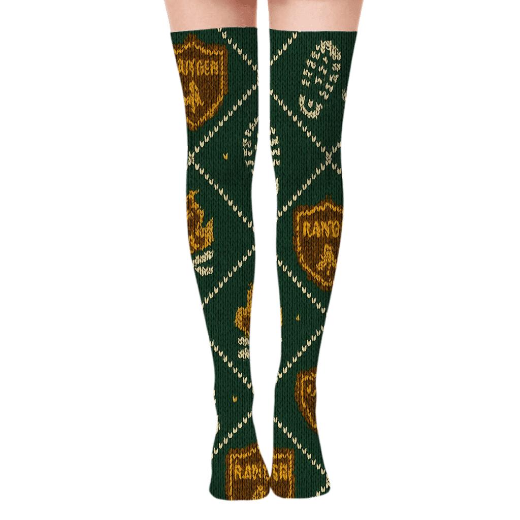 Park Ranger Knit Illusion Badge Lattice designer print over-the-knee socks