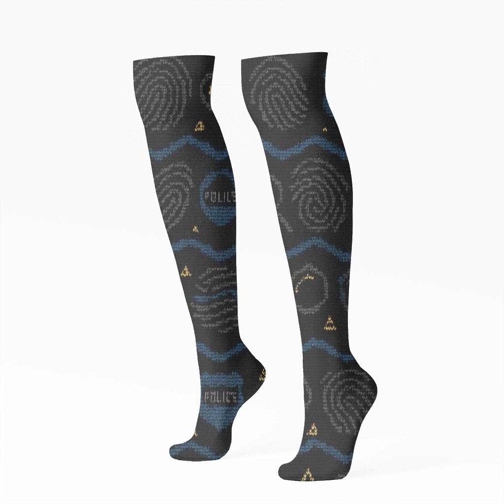 Fingerprint Wave Knit, Police Detective Edition trendy patterned knee-high socks