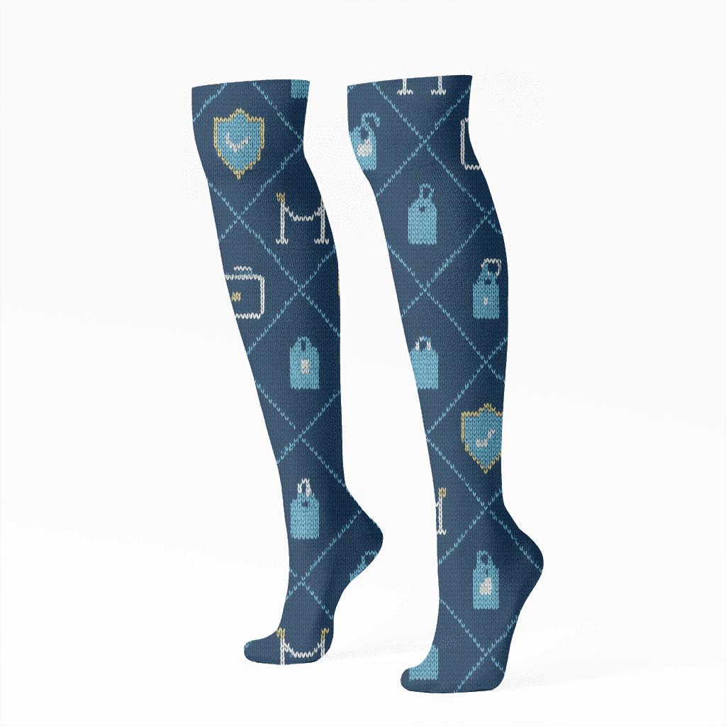 Customs Officer Badge Lattice On Navy Field stylish athletic knee-high socks