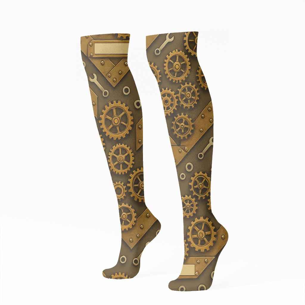 Mechanical Engineer Gear Chevron Collage trendy patterned knee-high socks