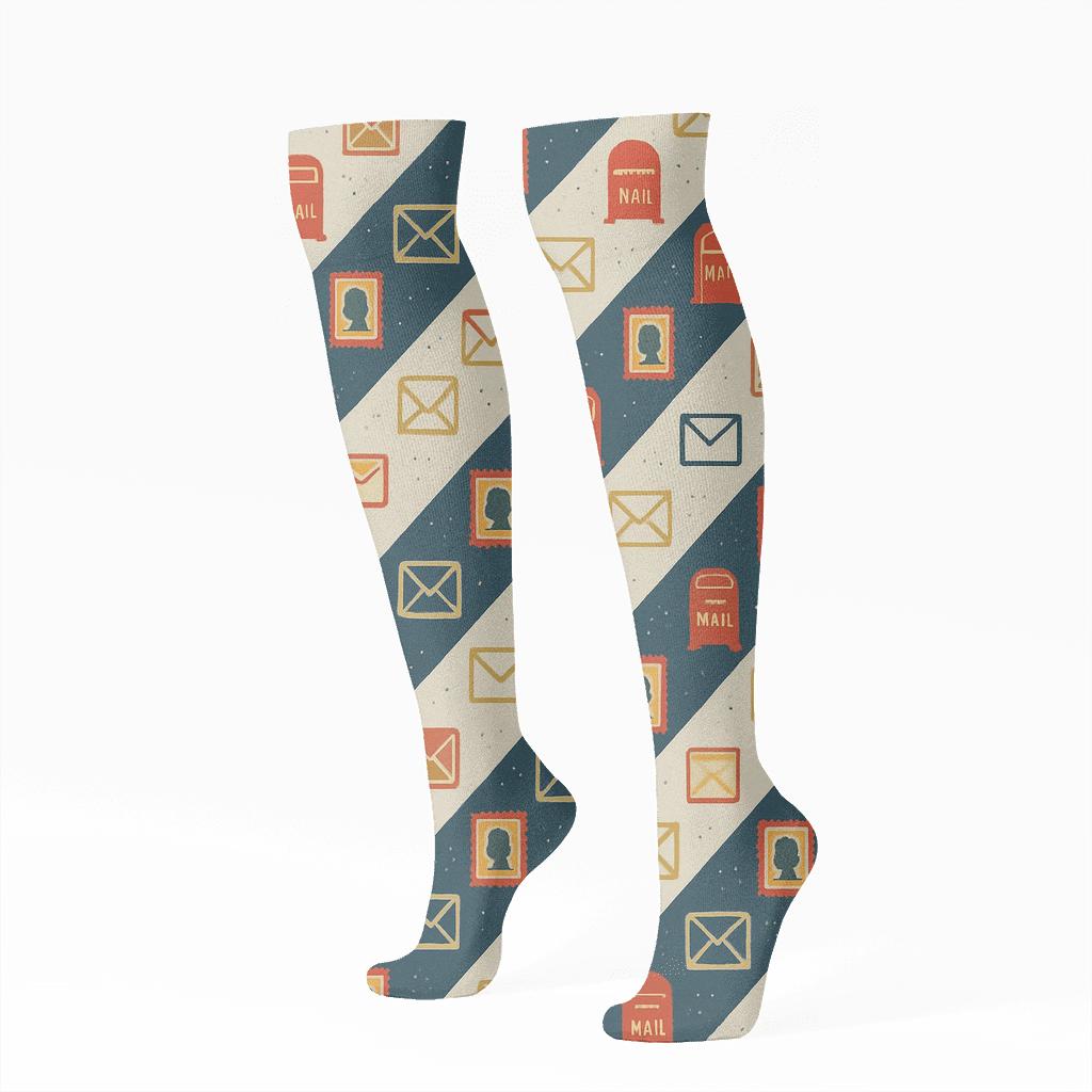 Vintage Postal Poster Look With Postal Worker Route Bands designer print knee-high socks