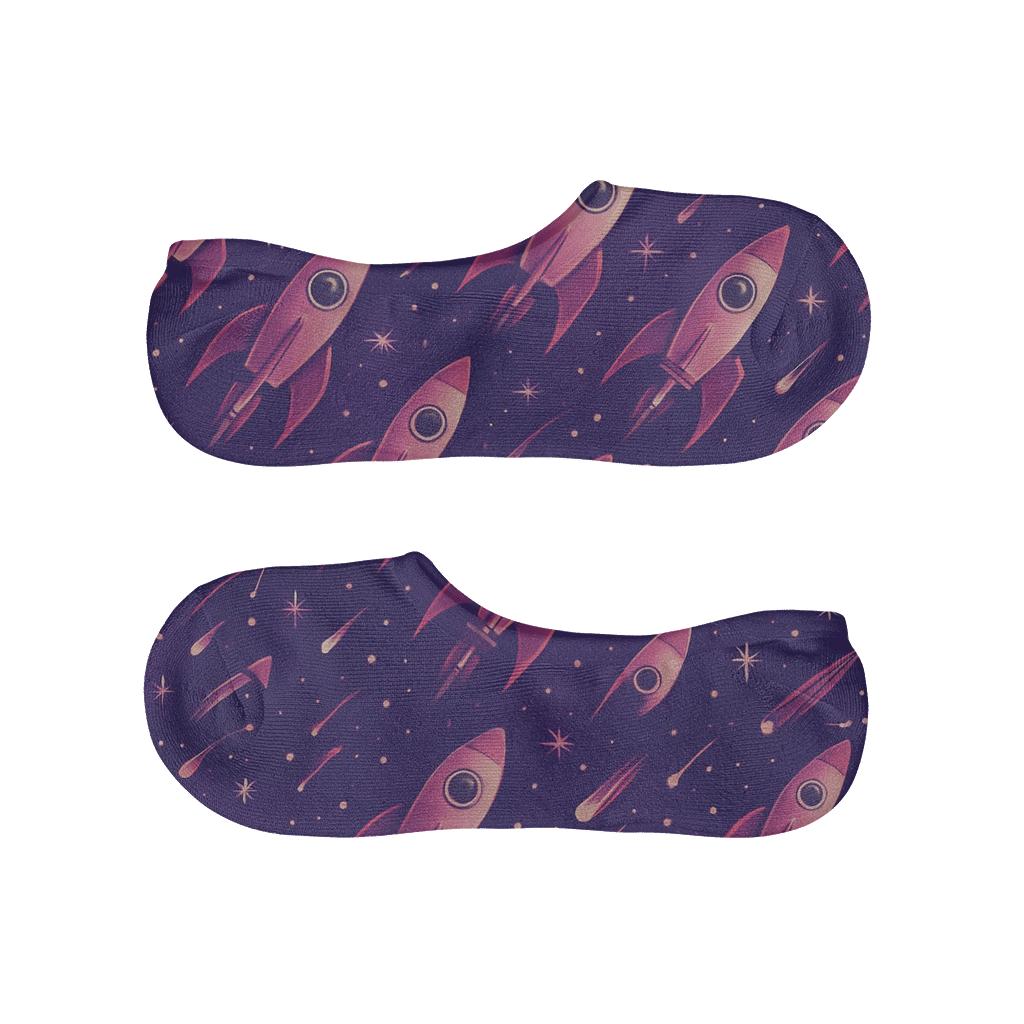 Retro Futuristic Rocket Chevron On Cosmic Purple Gradient Background comfortable low-cut socks