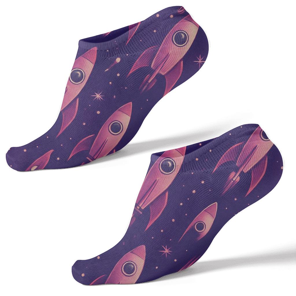 Retro Futuristic Rocket Chevron On Cosmic Purple Gradient Background comfortable cotton ankle socks
