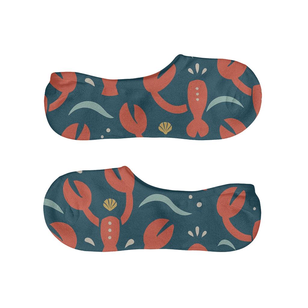 Nautical Waves With Lobster Claw Emblems designer printed no-show socks