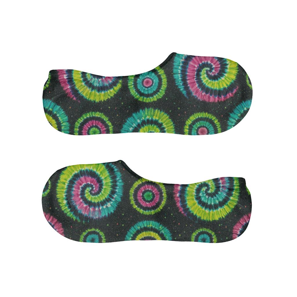 High Contrast Neon Spiral Tile Burst On Black Background breathable seamless no-show sockscustom no-show socks