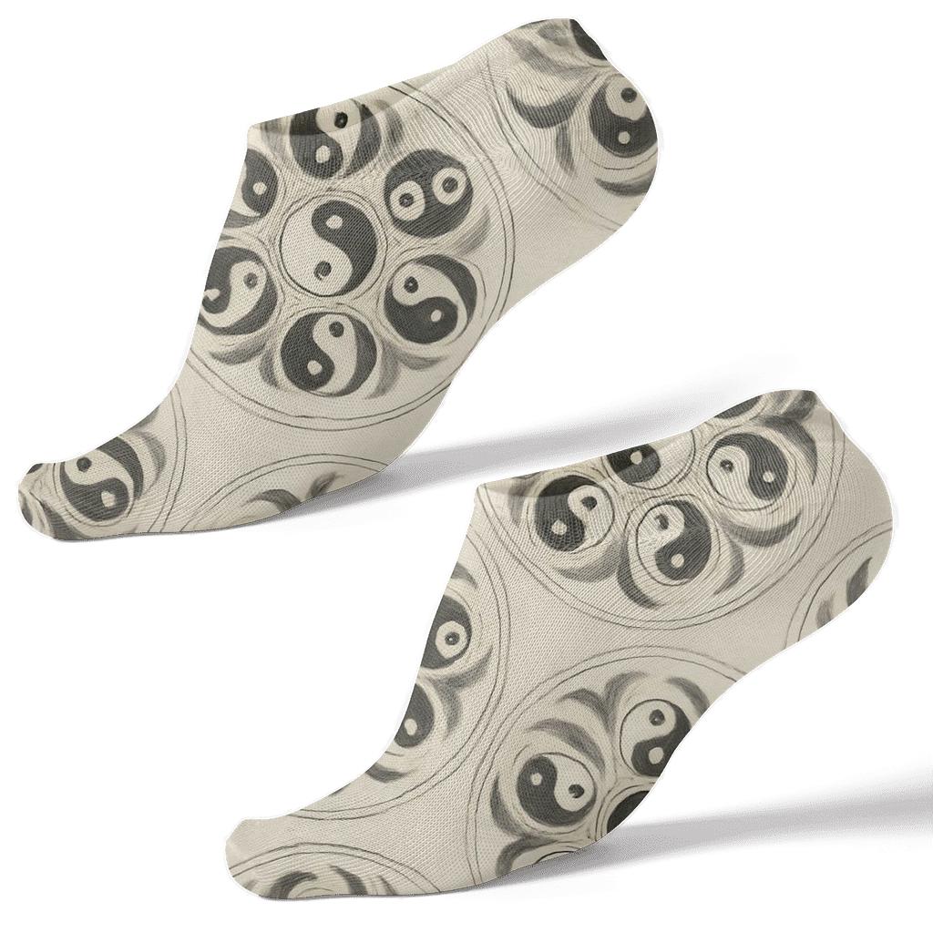 Ivory Ink Mandala Taijitu Rosette Repeat stylish athletic ankle socks