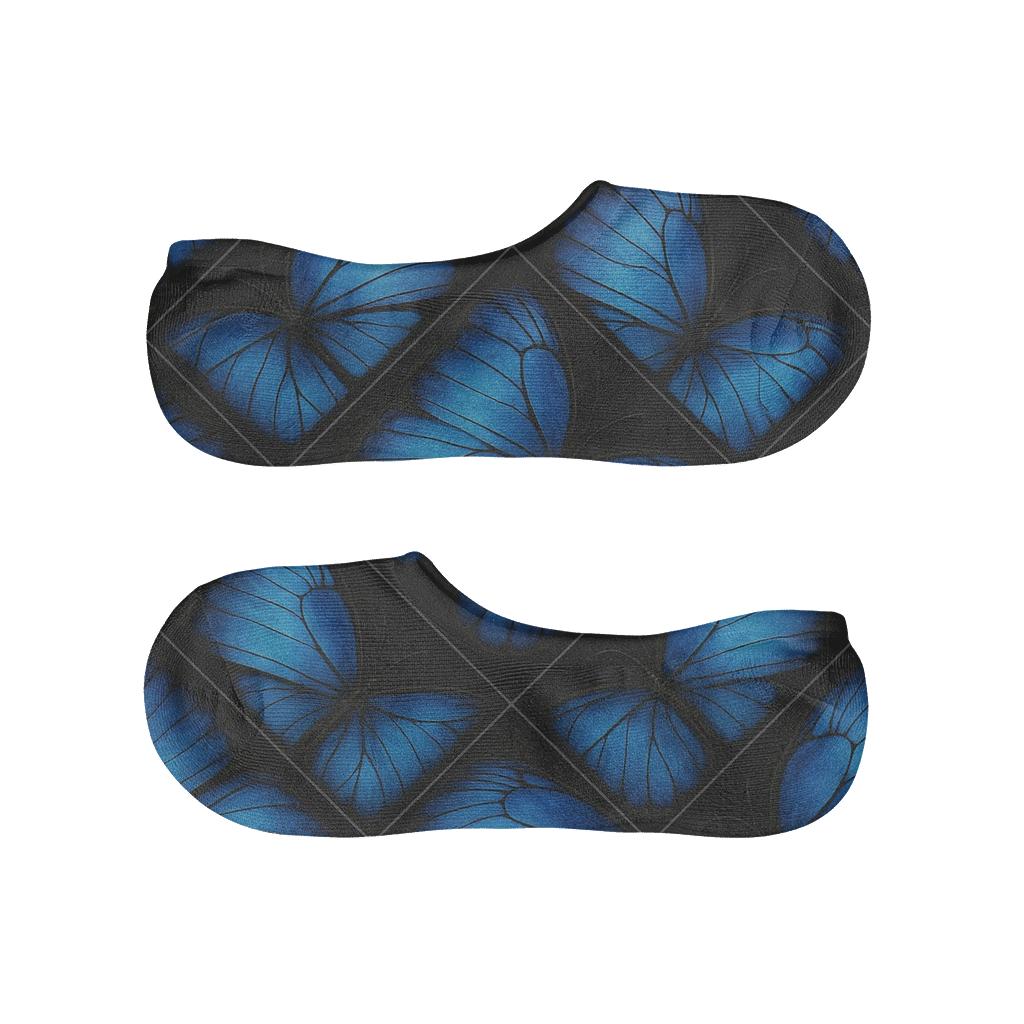 Iridescent Morpho Wing Vein Lattice On Charcoal Background anti-slip no-show socks