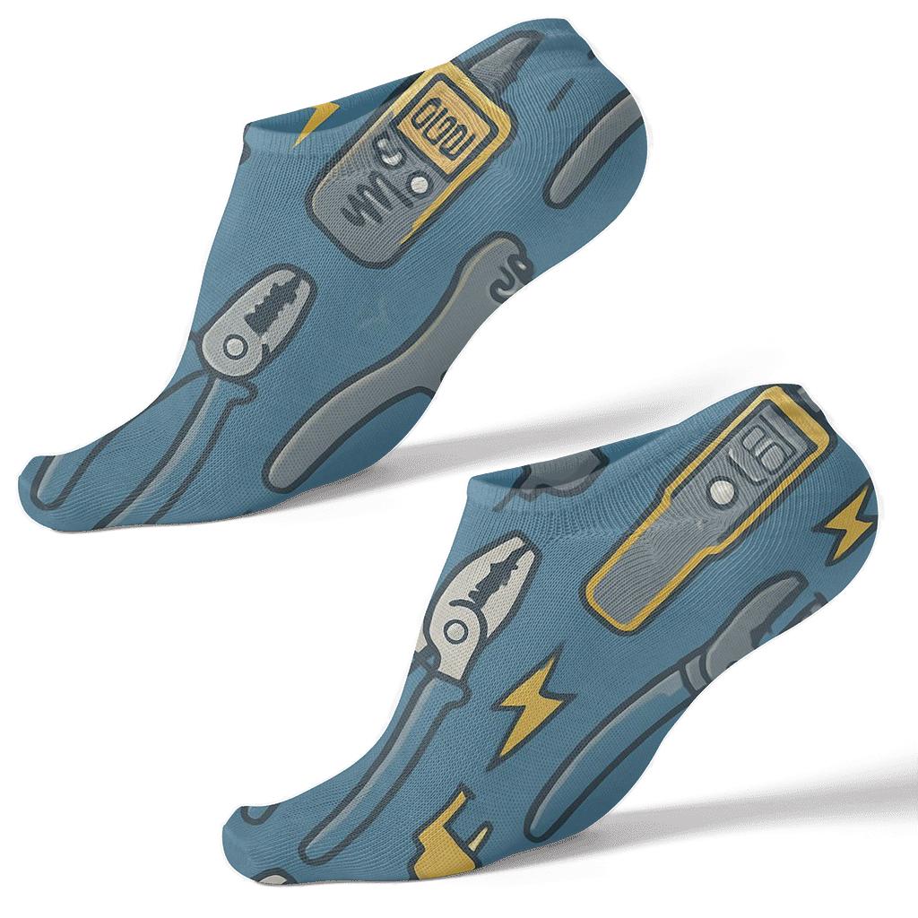 Circuit Blue Tool Lattice With Electrician Icons personalized ankle socks