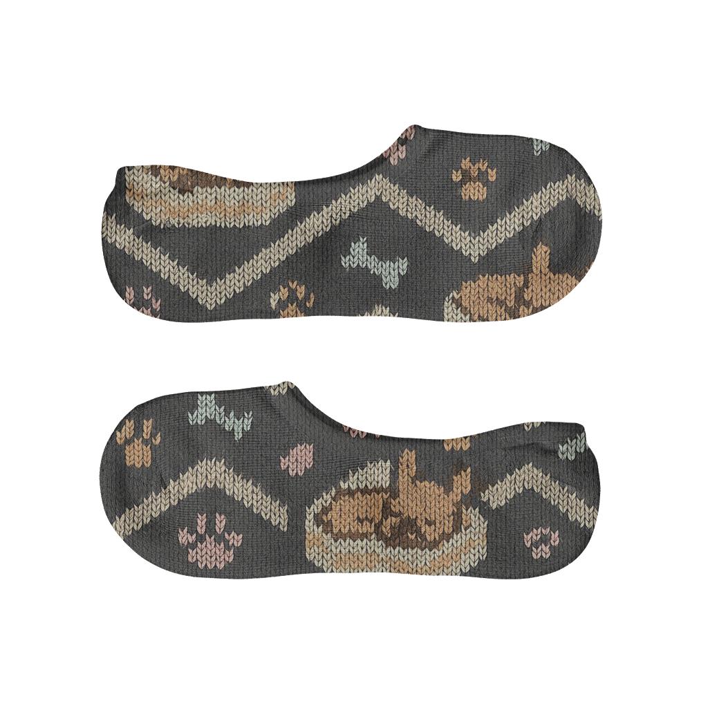 Knitted Paw Chevron With Sleeping Frenchies On Charcoal unique hidden socks