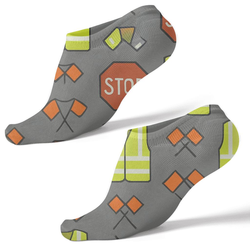 Crossing Guard Reflective Stripe Lattice On Street Gray premium sports ankle socks