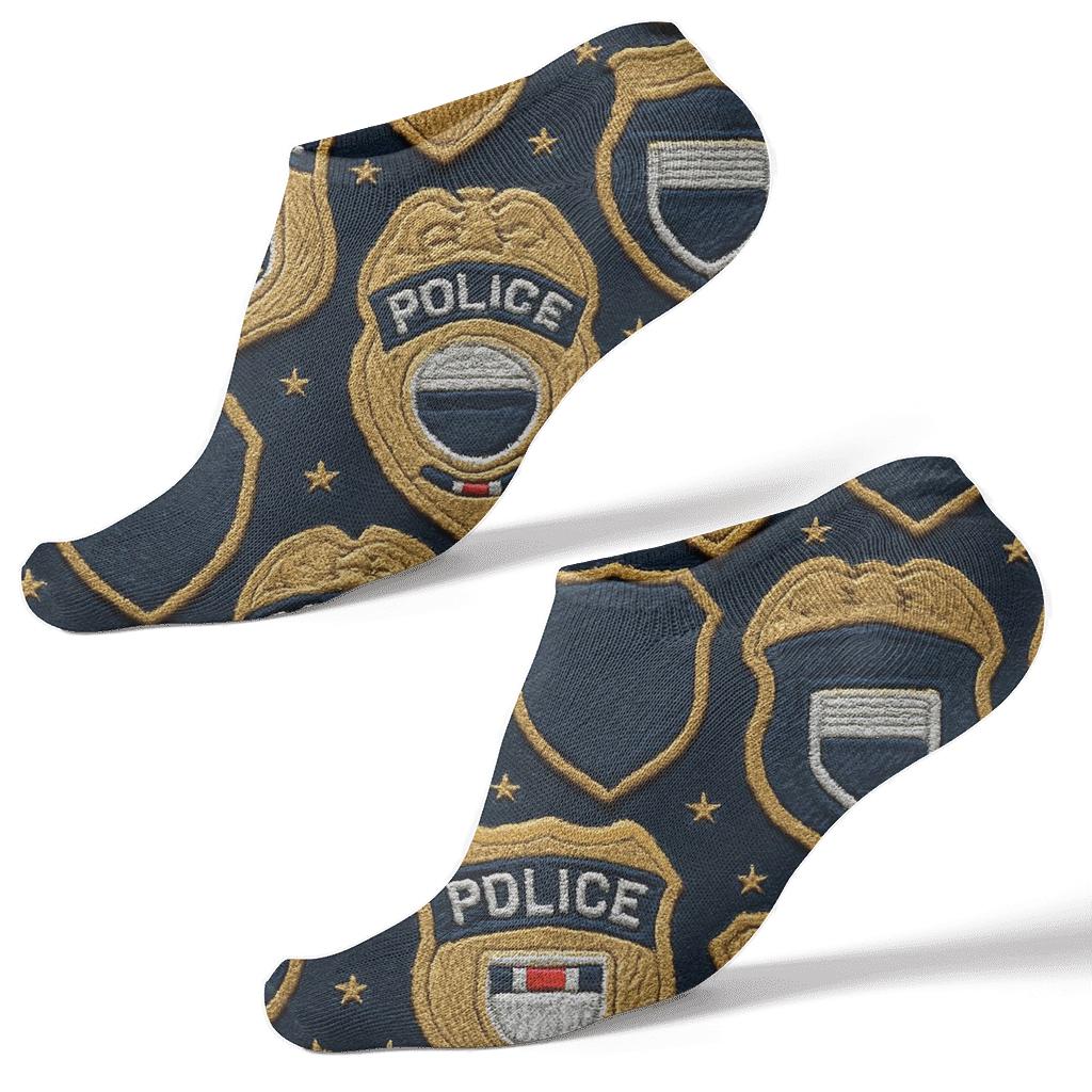 Police Officer Badge Tessellation In Brass On Deep Navy stylish athletic ankle socks