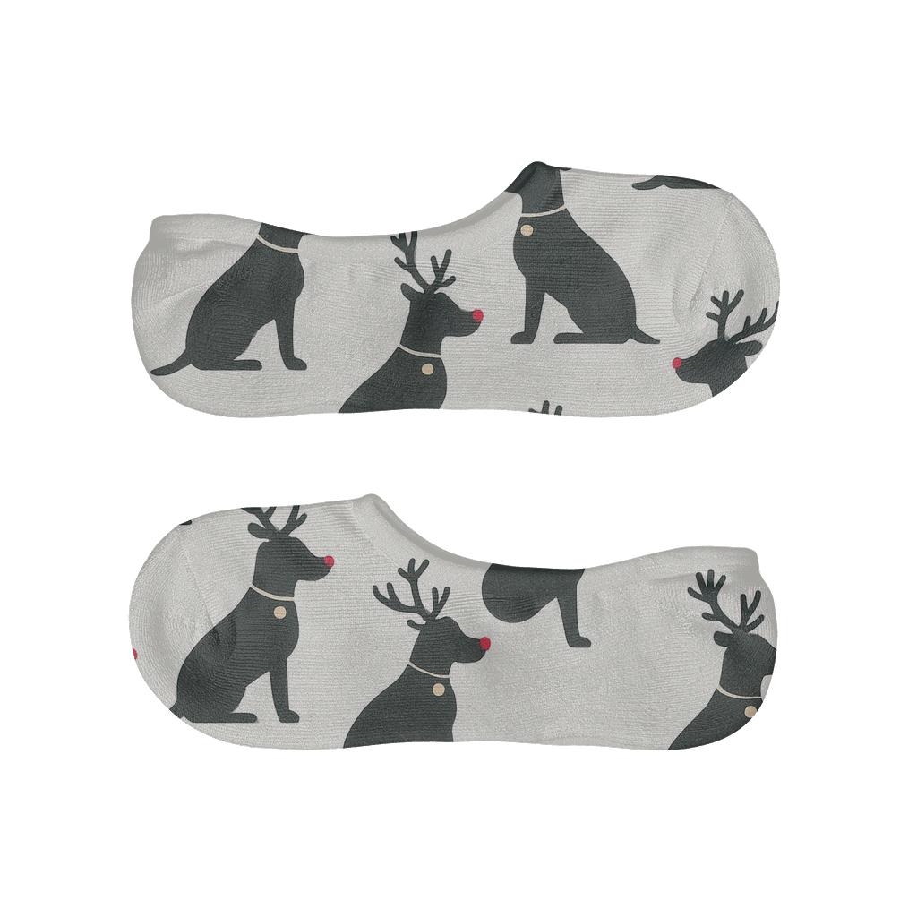Minimalist Reindeer Dog Silhouette Lattice On White Background designer printed no-show socks
