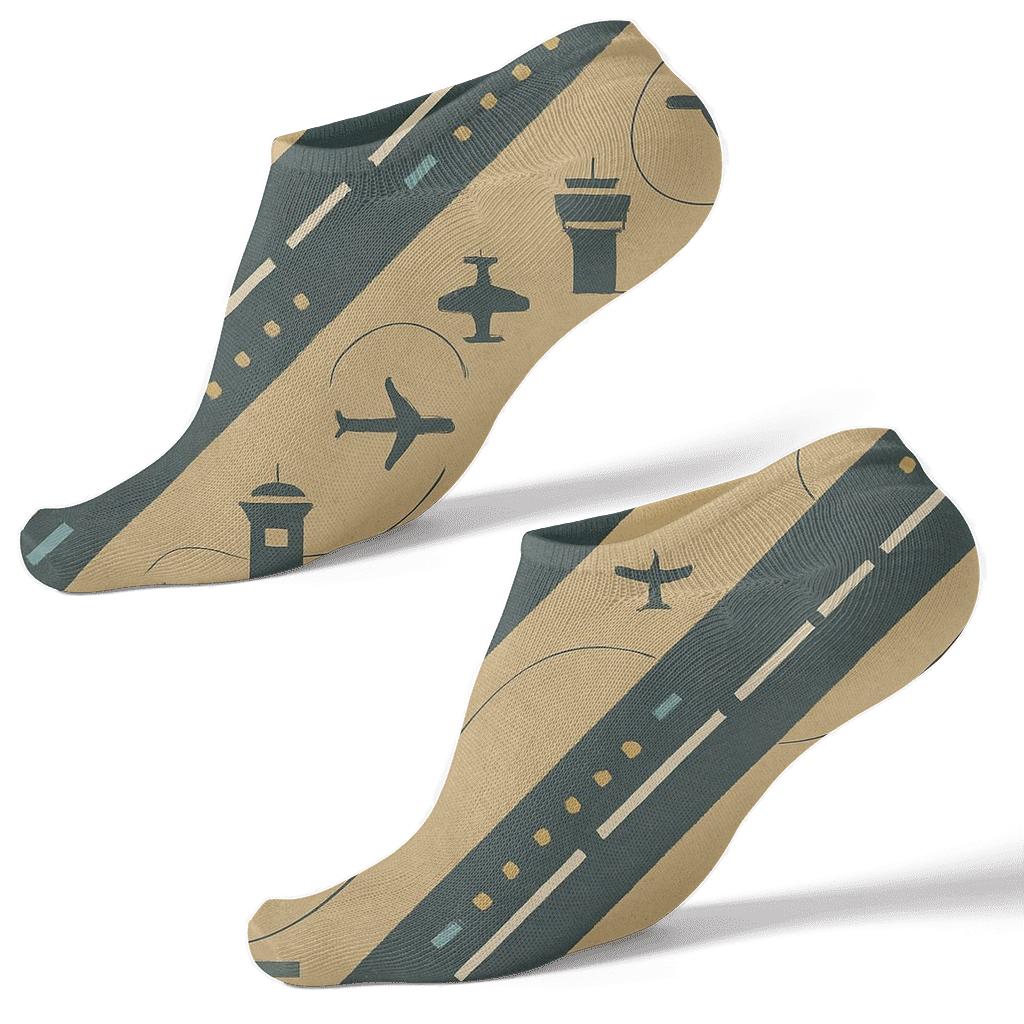Vintage Aviation Poster Look With Air Traffic Controller Flight Path Bands personalized ankle socks